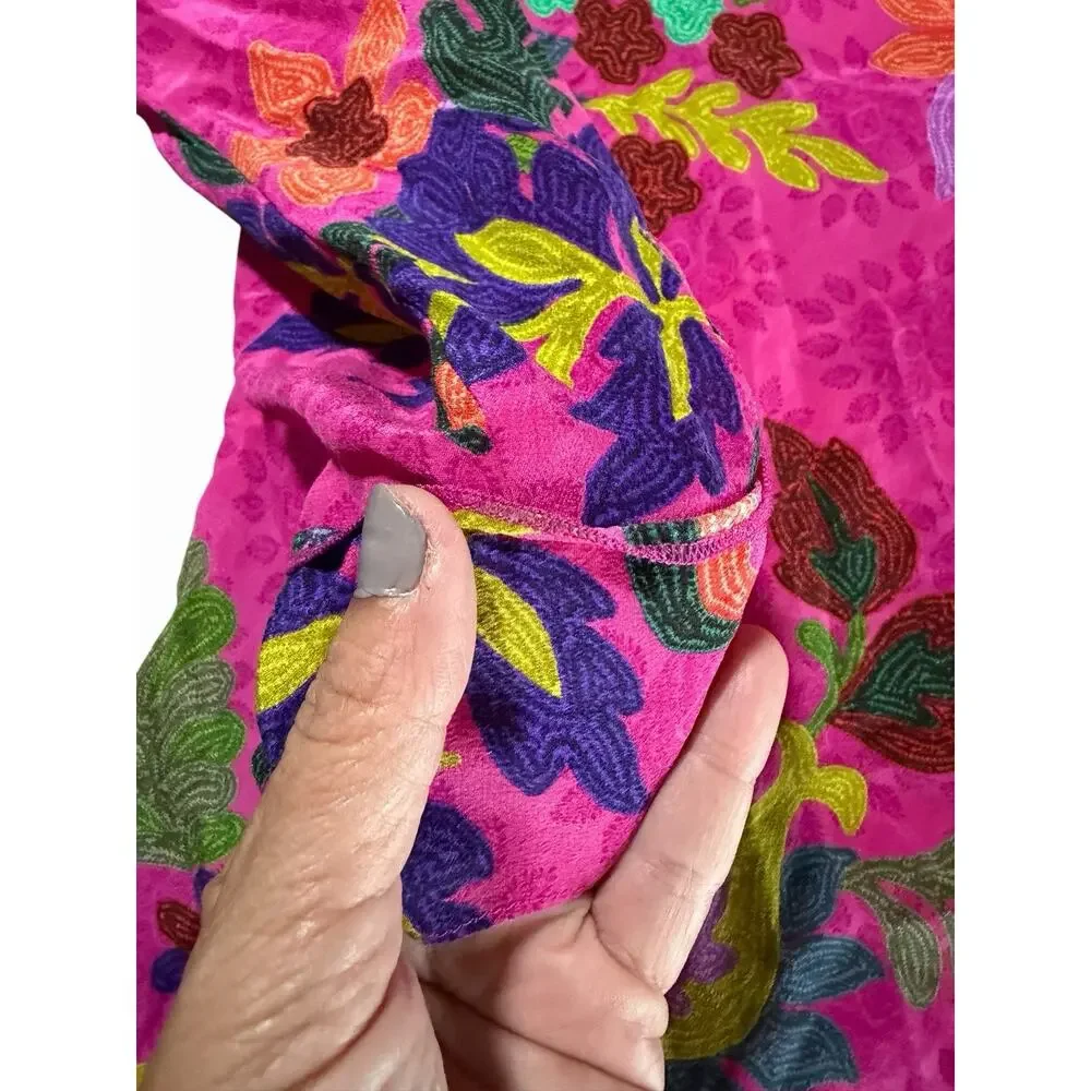 Johnny Was Martijn Shirt Verney Pink Vibrant Silk Button Upsize Medium